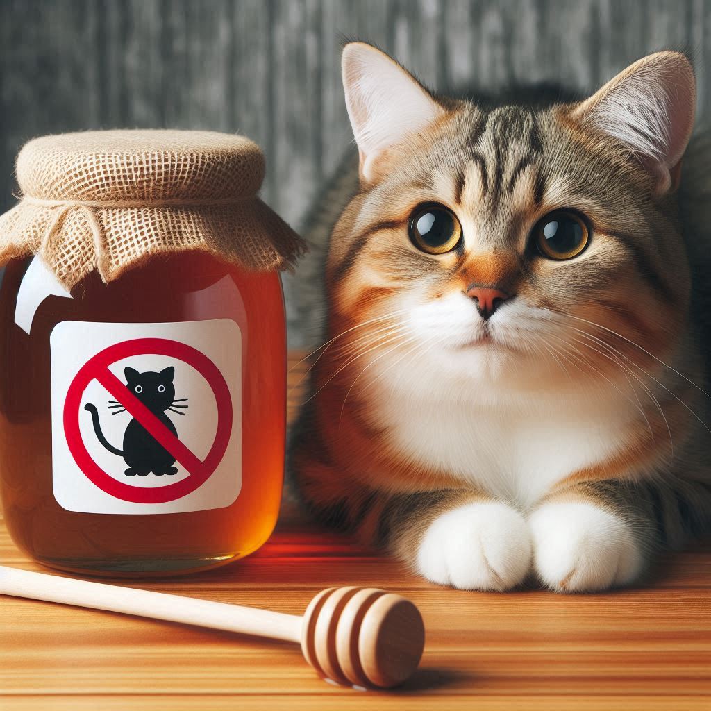 cat with a jar of honey